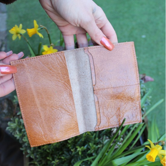 Passport Cover Sleeve Tan with card spaces